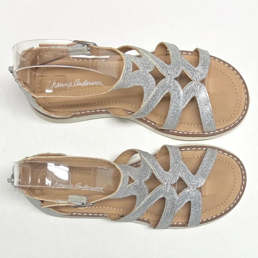 Hanna Andersson Big Girls' Size 3 Silver Metallic Faux Leather Gladiator Sandals